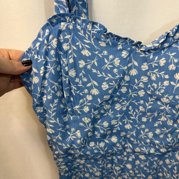 Fisherman's Daughter Blue Floral Tie Strap Bodice Style Mini Dress Small NWT New - Picture 3 of 8
